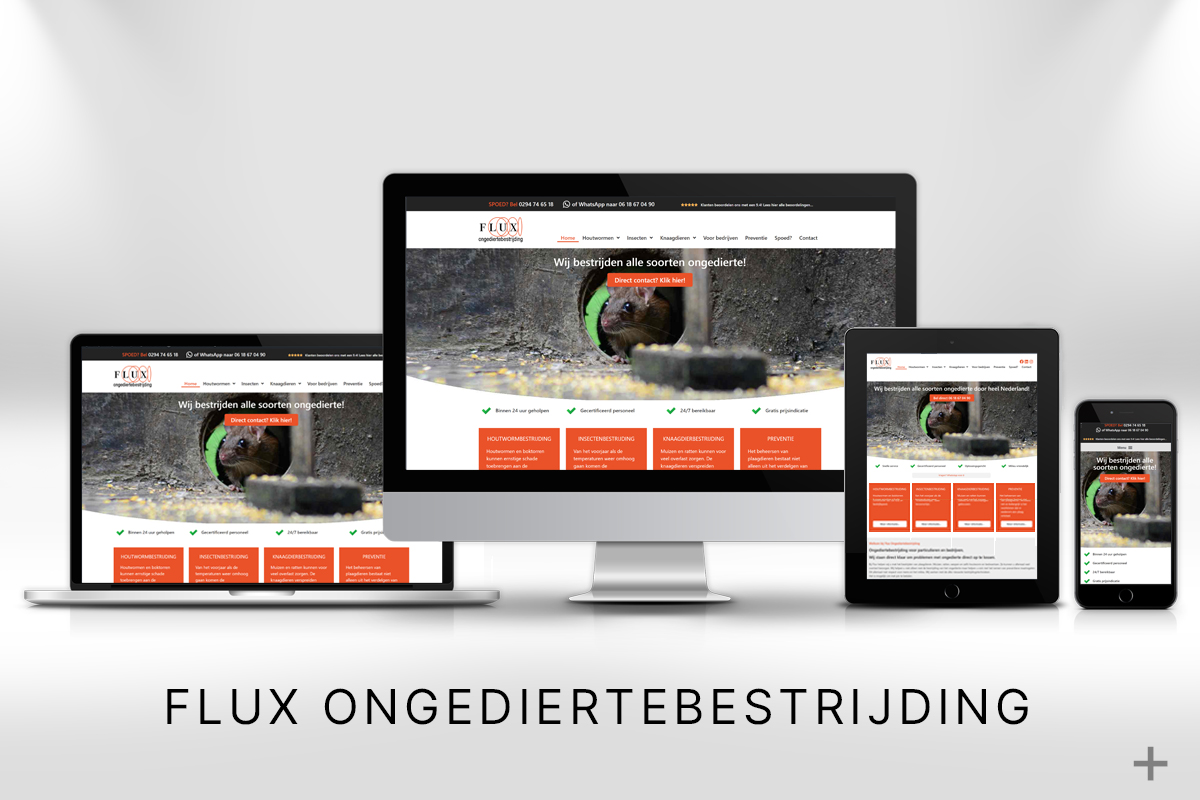 Website project website gemaakt en Google geoptimaliseerd voor Flux Ongediertebestrijding door 2B Media uit Delft