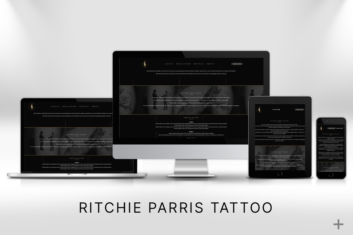 Website project 1 pagina website gemaakt en Google geoptimaliseerd voor Ritchie Parris tattoo door 2B Media uit Delft