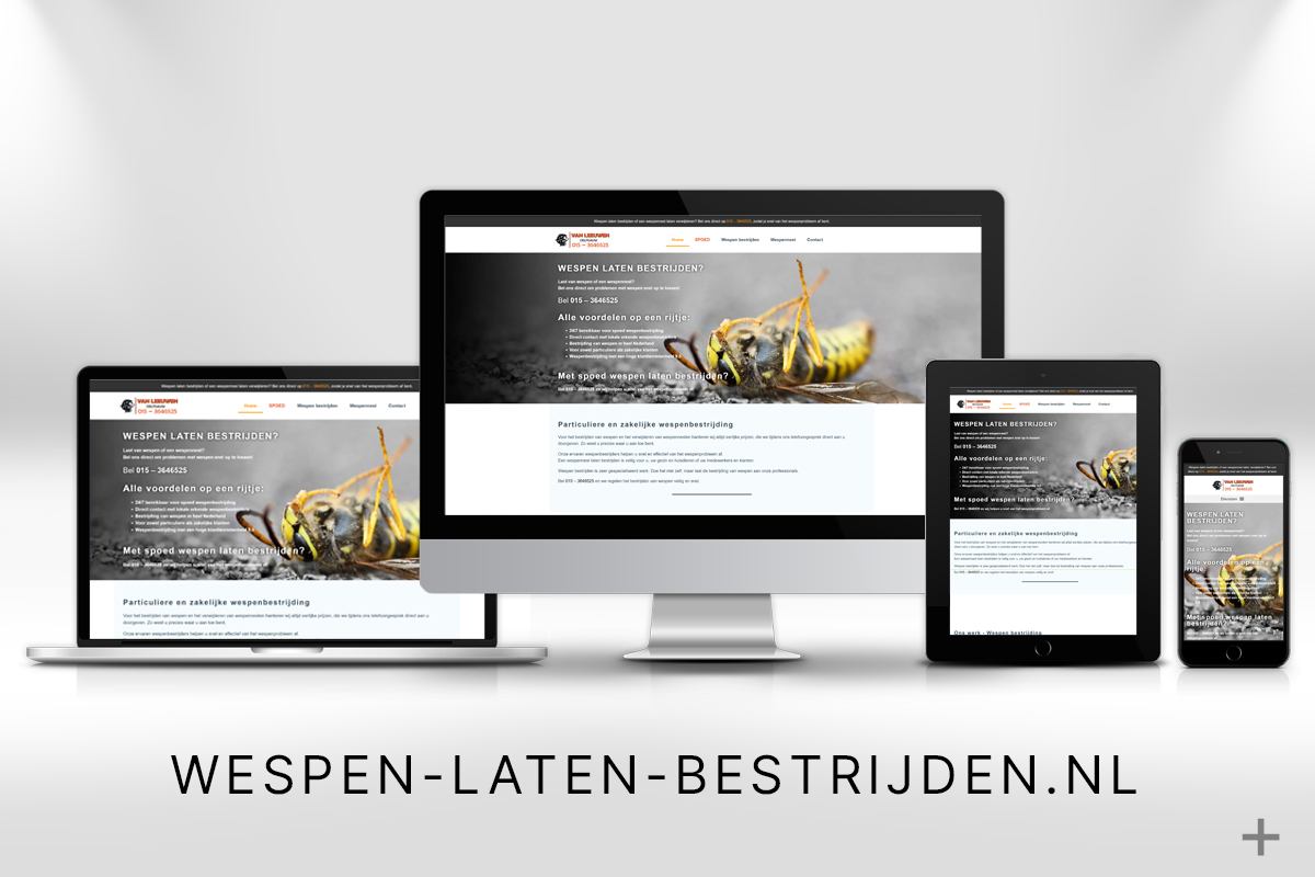 Website project 1 pagina website gemaakt en Google geoptimaliseerd voor Wespen Laten Bestrijden door 2B Media uit Delft