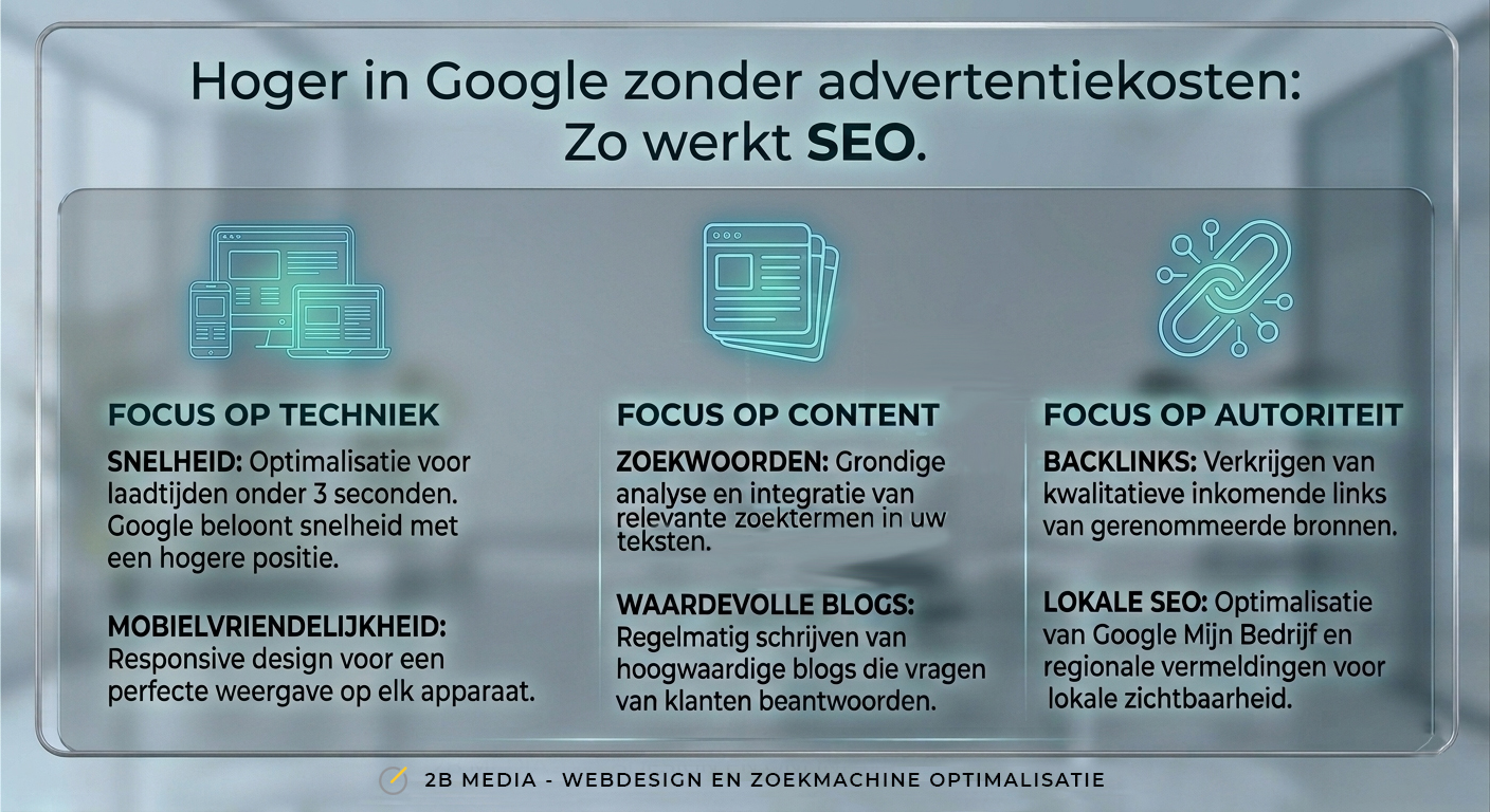 Infographic blogpost: Hoger in Google zonder advertentiekosten: Zo werkt SEO.